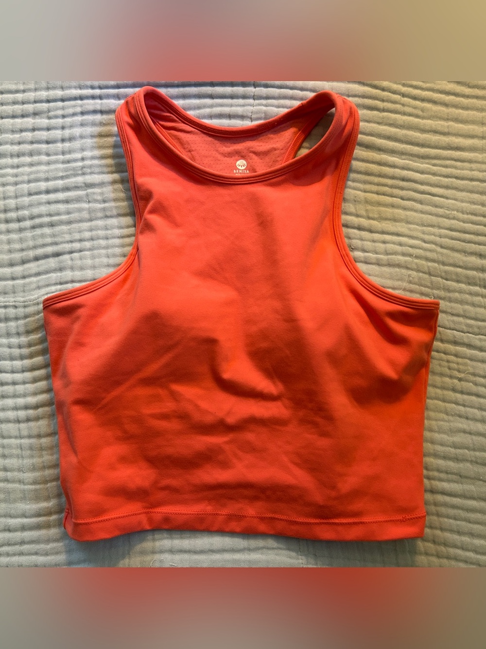 Senita Coral Swim Top Crop Tank Athletic Racerback Built In Bra Small